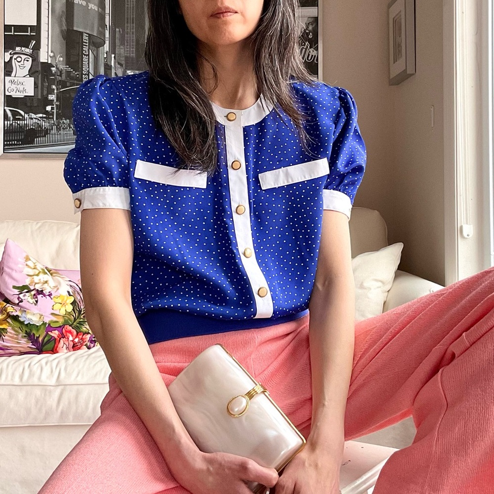 Vintage polka dot short sleeve blouse